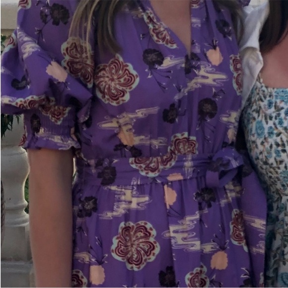 NWOT Ulla Johnson Dasha Popelin Ruffle Tier Purple Zinnia Floral Midi Dress - Picture 14 of 16